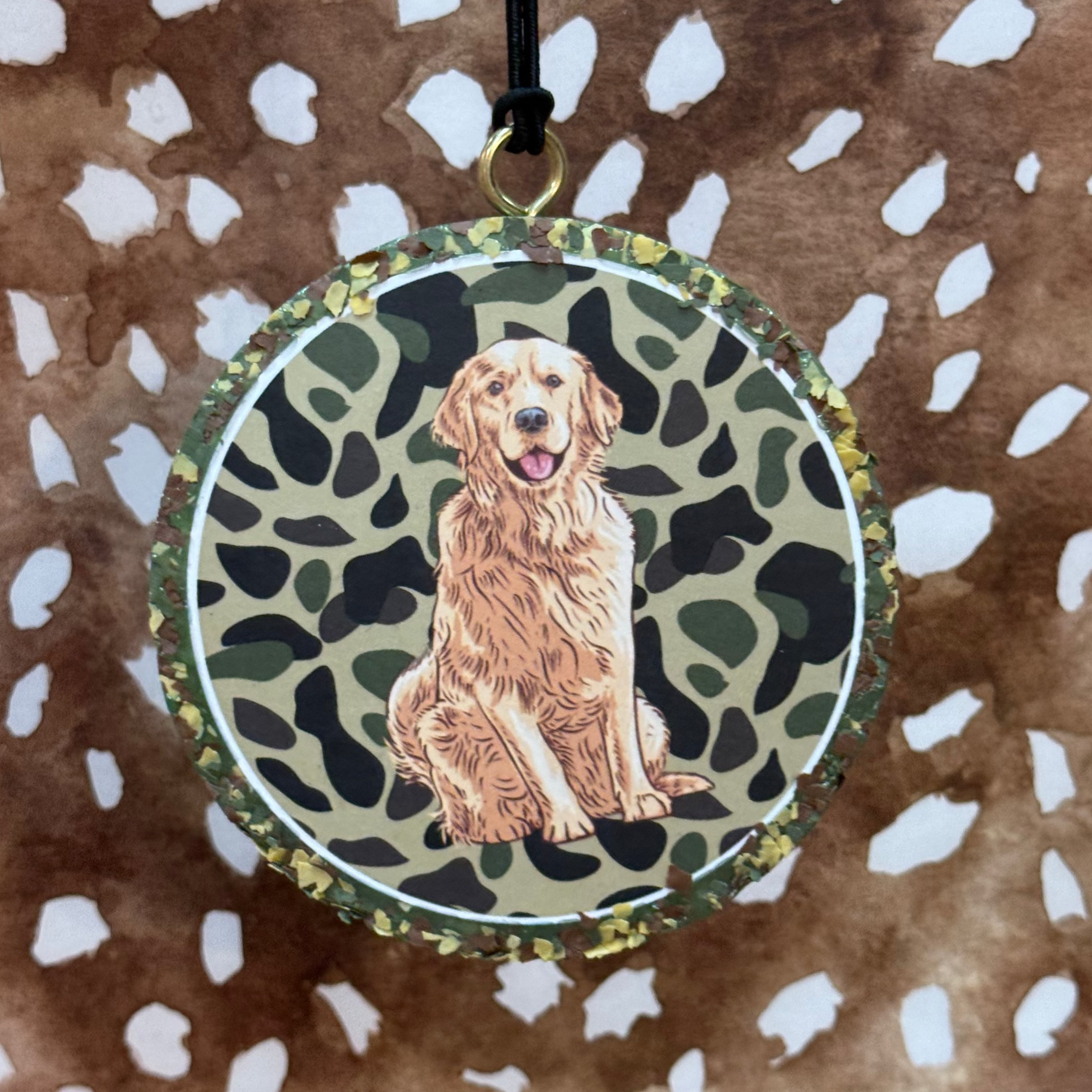 Vintage Camo Golden Retriever  - Mens Car Freshie